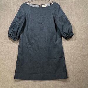 Kate Spade Denim Chambray Shift Dress Boat Neck Puff Sleeve Gold Zipper Size 4